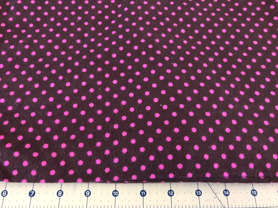 Pink Polka Dots on Brown Flannel fabric sold by the yard #1191 - Image 1 of 1