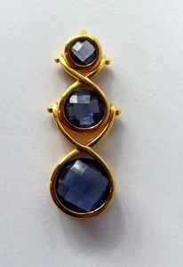 Sterling Silver Tanzanite Checkerboard 3 Stone Drop Tear Pendant Circa 1970's - Picture 1 of 3