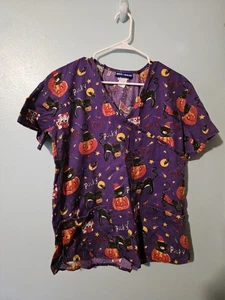 Medwear Brand Halloween Print On Purple Scrub Top - sz XL - Picture 1 of 4