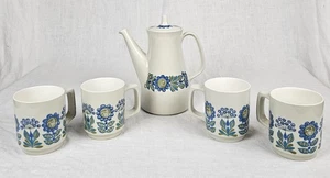 Vintage Figgjo Norway Tor Viking Turi Design Lot Coffee Carafe 4 Cups Floral MCM - Picture 1 of 16