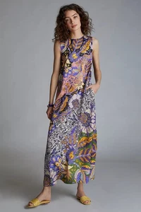 Maxi Vestido Anthropologie Alanna 2X Maxi Sin Mangas Floral Tropical $178 Venta al por menor - Imagen 1 de 16