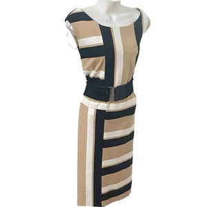 Dressbarn Women's Midi Black Beige and White Stripe Sheath Dress Size 20 - Picture 1 of 10