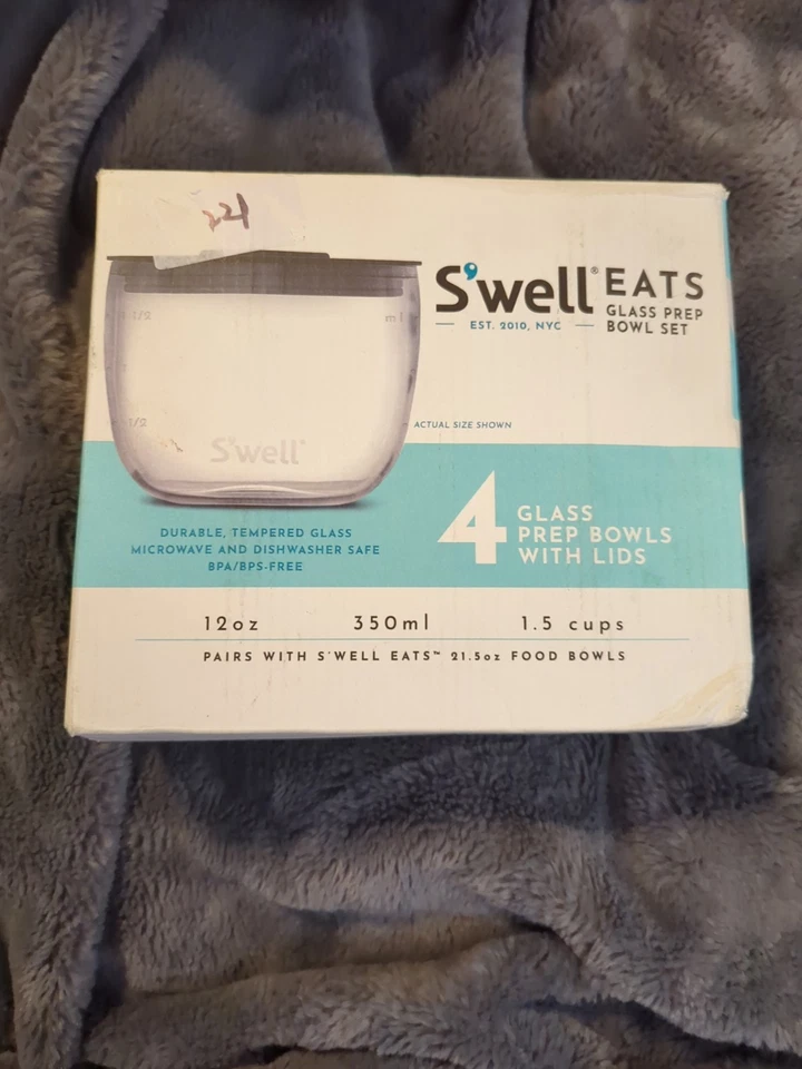 Juego de 4 cuencos de preparación de vidrio S'Well de 12 oz con tapas aptos para microondas y lavavajillas Foto 1 de 4