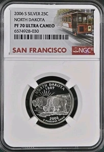 2006 S, NORTH DAKOTA, state silver Quarter, NGC, PF70, Ultra Cameo - Picture 1 of 4