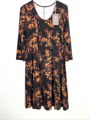 Garnet Hill платье Sz S черный цветочный трапеции драпировки Джерси трикотажа осень коттедж - Изображение 1 из 4