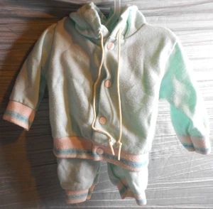 80er Cabbage Patch Kinder blau weiß gestreift 2tlg Kapuze Jogginganzug Druckknöpfe Krawatten LESEN - Bild 1 von 9