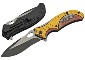 Spring-Assist Klappmesser | Gold Pferd Taschenmesser mit Clip - 4,5" geschlossen - Bild 1 von 3