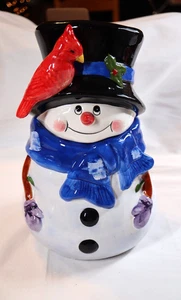 Vintage Rite Aid 13" groß Schneemann & Kardinal Keramik Keksdose, handbemalt - Bild 1 von 8