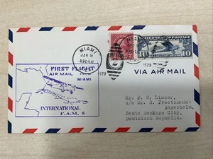 Primer correo aéreo de vuelo de Estados Unidos 1929 Miami, Florida a la ciudad de Santa Domingo, D.R. *135 - Imagen 1 de 7