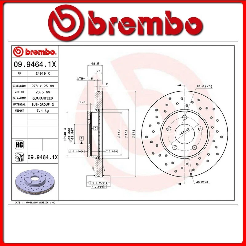09.9464.1X#11 DISCO FRENO ANTERIORE SPORTIVO BREMBO XTRA FORD FOCUS C-MAX 1.6 Ti - Immagine 1 di 1