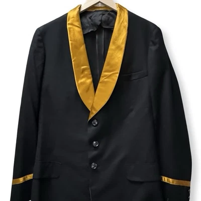 Chaqueta Banda Negra Vintage Años 60 Oro Satinado Ribete Chal Solapa 39L Brooks Uniforme Foto 1 de 4
