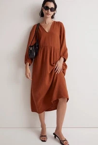 Madewell Lightspun V-Neck Midi Dress Gauze Open Back 3/4 Sleeves Large NWT $128 - Picture 1 of 7