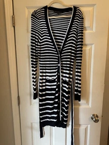 maglione cardigan spolverino a righe con cintura mercato nero casa bianca xl - Foto 1 di 6