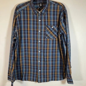 Volcom Blue Yellow Plaid Long Sleeve Button-Up Shirt Size XL - Picture 1 of 5