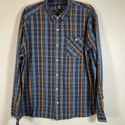 Volcom Blue Yellow Plaid Long Sleeve Button-Up Shirt Size XL - Image 1 of 4