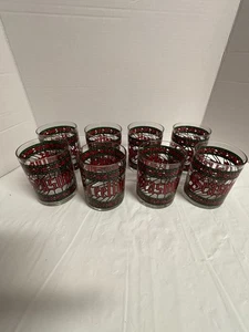 Vintage 1970's Set of 8 Houze® Lowball Rocks Whiskey Glasses Seasons Greetings - Picture 1 of 8