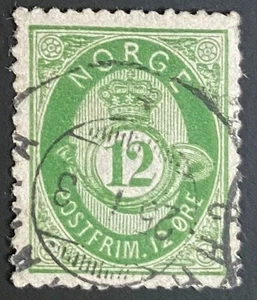 Norway Posthorn Stamp Shaded 12 øre Year 1877 Number NK 26 (CV: 21 USD) - Picture 1 of 2