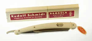Rasoio dritto vintage Rudolf Schmidt Bambola Solingen 102 7/8 manico bianco con scatola - Foto 1 di 18