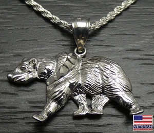 * Sterlingsilber gehender Bär Anhänger Seil Kette Glied Halskette 22 Zoll Italien - Bild 1 von 10