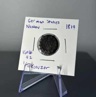 1819 German States Nassau 1/4 Kreuzer Copper Coin KM# 42 - Image 1 of 2