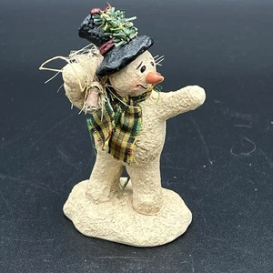 Vintage Snowman Primitive Style Figurine Carrot Nose Signed Michelle Rutta 2009 - Picture 1 of 9