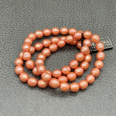 Pulseras elásticas de perlas cultivadas de agua dulce Honora Collection 3 piezas coral melocotón Foto 1 de 4