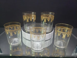 5 Rare Tumblers glasses, Gold gilt etching c1900 Crystal St Saint Louis France - Picture 1 of 24