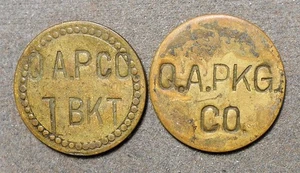 2 Queen Anne, MD: Q.A. Pkg. Co. (Blank) + Q.A.P.Co., 1 Bkt (Blank). Brass, - Picture 1 of 2