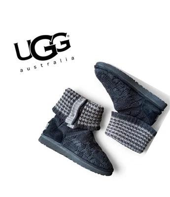 Botas UGG Australia Leland plegables para mujer 7 botones tejidos con cable negro tostado Foto 1 de 4
