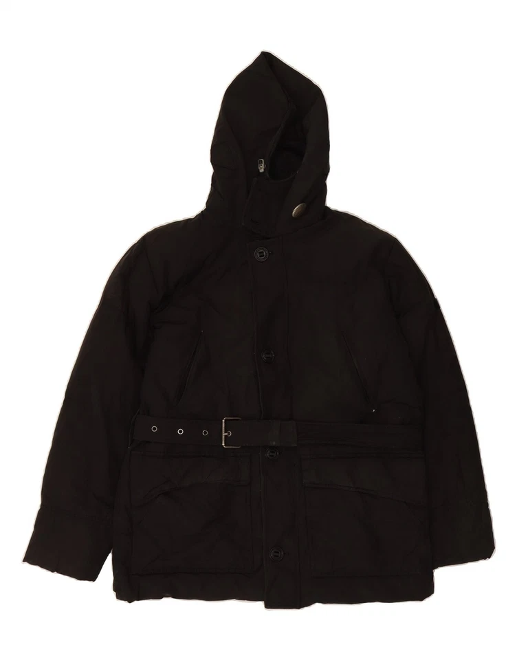 PEUTEREY Hombres Chaqueta Acolchada con Capucha Reino Unido 40 Grande Negro Algodón DD01 Foto 1 de 3