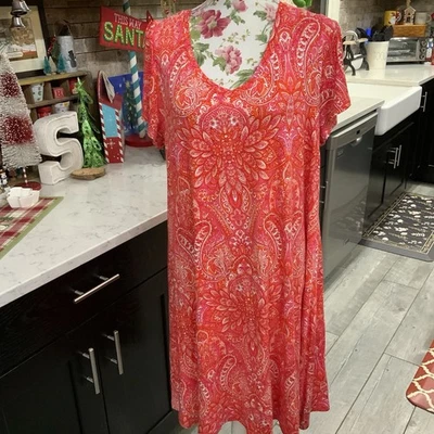 Vestido recto Lucky Brand para mujer talla 1X naranja cachemir manga corta elástico boho Foto 1 de 4