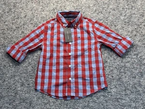 Tommy Hilfiger Hemd Jungen Gr. 5 Scarlet Sage kariert Button Down Preppy Freizeit - Bild 1 von 7