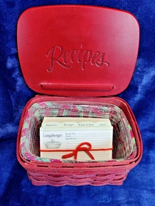 Longaberger Red Recipe Basket With Fabric and Plastic Liner & Recipe Cards - Picture 1 of 17