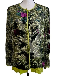 Citron Santa Monica Collection Silk Velvet Floral Print Blouse Cardigan Top  - Picture 1 of 6