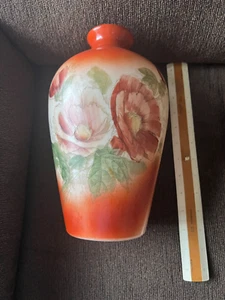 Antique Westmorland Orange with Rose Painted Milk Glass Vase. 11” - Picture 1 of 5
