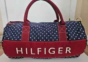 Tommy Hilfiger Navy Blue/Maroon Duffle Bag with White polkadots-New with Tags - Picture 1 of 18