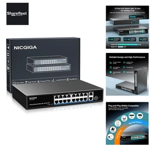 Commutateur PoE 16 ports non géré, 16 ports PoE+@250W, 2 ports Gigabit de liaison montante, 1 SF... - Photo 1/9