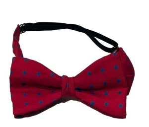 Vintage Selfridges Silk Red & Blue Spotty Bow Tie Elasticated Neck One Size - Picture 1 of 13