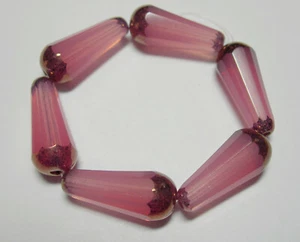 6 Tschechische Glas Zart Rosa Opal mit Bronze Facettiert Träne Perlen 19x8 mm - Bild 1 von 2