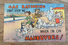 Gas Rationing Maneuvers!  Military Army Comic  Linen Vintage Postcard 1944 Wwii
