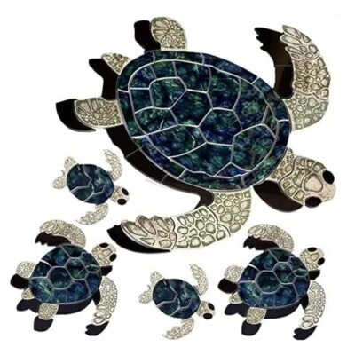 AQUATIC CUSTOM TILE Green Sea Turtle Family Porcelain Pool Mosaic Tiles, Mosaics for Bottom of Pool.