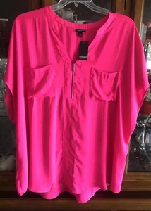 Torrid Georgette 4X Zip-Front Dolman S/S Blouse Pink Glo Pop Of Color Poly NWT - Picture 1 of 18