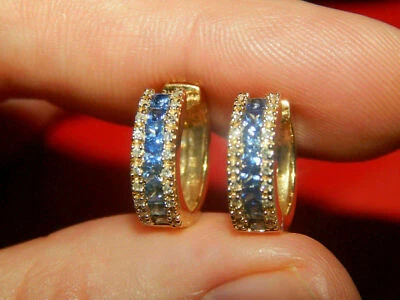 1.50 Ct Princess Blue Topaz Hoop Clip-On Earrings 14K Yellow Gold Over Women's - Image 1 of 4