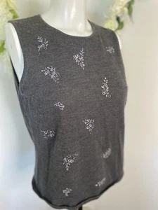 Suéter sin mangas de lana merino extra fina 100 % bordado Lord & Taylor de colección talla L - Imagen 1 de 24