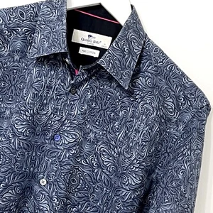 Claudio Lugli Shirt Size Medium M Long Sleeve Mens Blue Grey Floral Pure Cotton - Picture 1 of 10