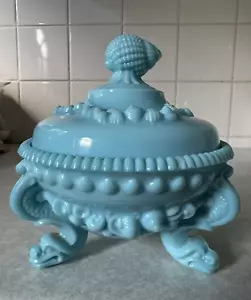 Art Nouveau Portieux Vallerysthal France Opaline Blue Milk Glass Bonbon Dish - Picture 1 of 6