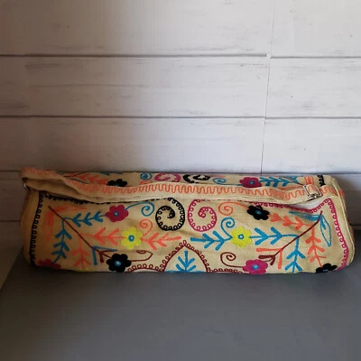 America & Beyond Embroidered Jute Burlap Duffel Bag Tote 26” Boho Mexican Indian - Image 1 of 4