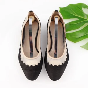 Chloe Womens Ballet Shoe Size 38 8 Black Suede Scalloped Beige Mesh Flat Slip On - Picture 1 of 18