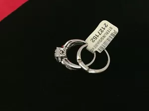 Diamond (0.18 TW) Bridal Engagement / Wedding Band Ring Set - Sterling - Sz 6.75 - Picture 1 of 8