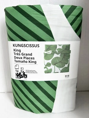 Ikea KUNGSCISSUS King Duvet cover and pillowcase(s) white/green leaf - NEW
